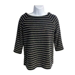 Banana Republic Black‎ Striped Confetti Speckled Scoop Neck 3/4 Sleeve Sweater S